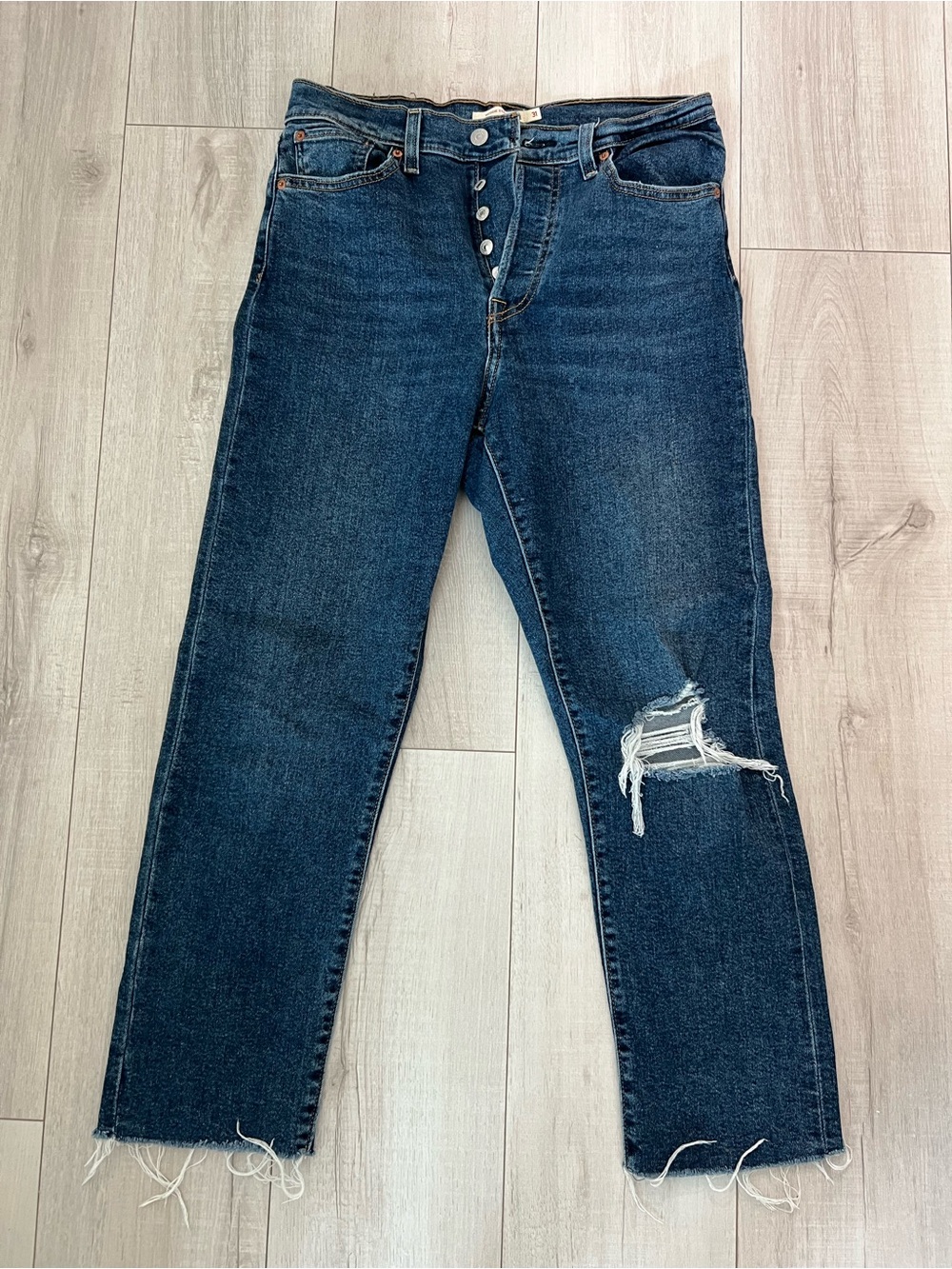 Levi's Dark Blue Distressed Straight-Leg Jeans